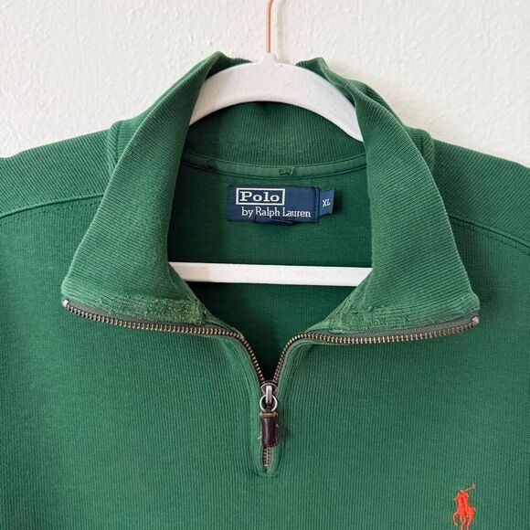 Vintage 90s Polo Ralph Lauren Men's Size XL Green Pullover 1/4 Zip Sweater - Picture 3 of 10
